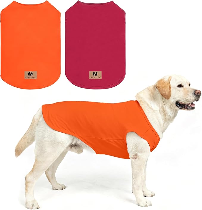 KOOLTAIL Large Dog Clothes for Boy Girl, 2 Pack Cotton Summer Dog T Shirts UV & Insect Protection for Outdoor Camping, Anti-Hair Loss Breathable Sleeveless Pet Vest Tank Tops Apparel, Orange&Red, L
