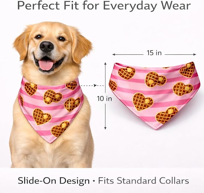 Luxury Satin Dog Bandana – Slip-On Collar Style, Premium Pet Scarf for Medium, Large & XL Dogs – Special Occasion Accessory (Collar Not Included) (Medium - Extra Large, Waffle Heart)