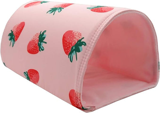 Handmade Small Animal Tunnel Sleeping Hideout Cave Nest with Canvas for Hedgehog Guinea Pig Hamster Rat Ferret Hamster Squirrel and Other Small Animal Beds (Strawberry)