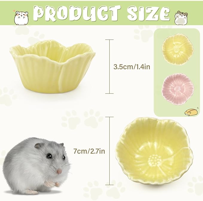 Small Ceramic Hamster Bowl, Easy to Clean Anti Flipping Hamsters Food and Water Bowl, Small Animal Bowls for Dwarf Hamster, Parrots (Pink+Blue, s,2pcs)