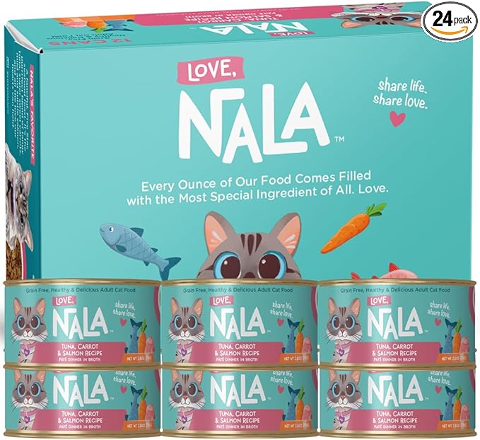 LOVE, NALA - Natural Adult Cat Wet Food - Tuna, Carrot & Salmon Pate Recipe - 2.8 oz, Pack of 24 Cans - Grain-Free, Non-GMO, No Gums, No Carrageenan