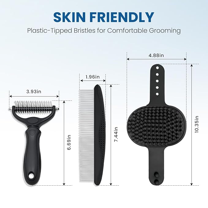 Double-Sided Pet Grooming Rake - 4-in-1 Professional Pet Grooming Kit, Deshedding Dematting Tool for Dogs, Cats, Extra-Wide Grooming Brush & Deshedder Comb for Long and Short Haired Pets(4PCS Black)