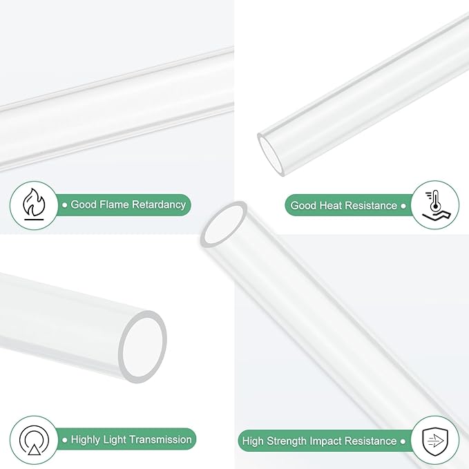 M METERXITY 1-Pack Clear Plastic Tube, 8mm[0.31"] ID x 10mm[0.39"] OD High Impact Rigid Polycarbonate Round Pipes for Water Plumbing/Lighting/Aquariums/Models, Plastic Tubing [305mm/12IN]