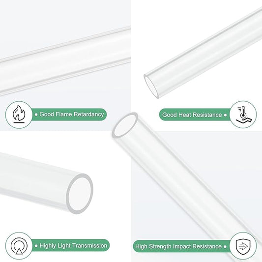 M METERXITY 1-Pack Clear Plastic Tube, 8mm[0.31"] ID x 10mm[0.39"] OD High Impact Rigid Polycarbonate Round Pipes for Water Plumbing/Lighting/Aquariums/Models, Plastic Tubing [305mm/12IN]