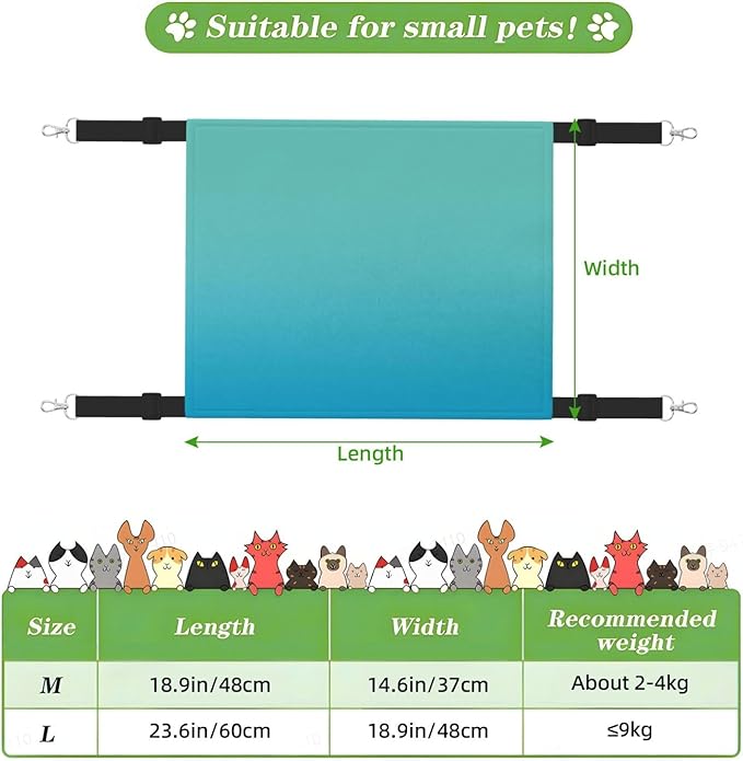 Teal Turquoise Pattern Cat Hammock for Cage Hanging Reversible,Pet Hammock Bed Adjustable,Soft Sleeping Hammock for Cats,Ferret,Puppy,Rabbits