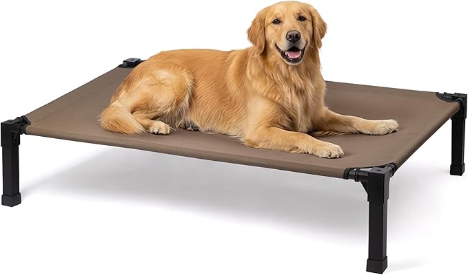 Niubya Elevated Outdoor Dog Bed, Cooling Elevated Pet Cot, Steel-Framed and Non-Slip Feet, Raised Dog Bed with Waterproof, Washable, Breathable Teslin Mesh, 51in