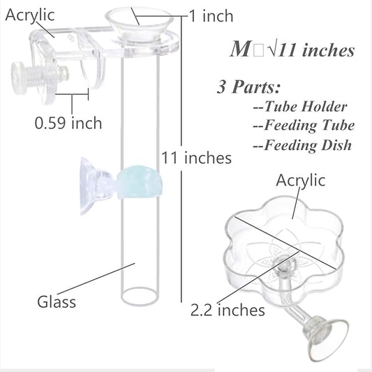 Aquarium Shrimp Small Fish Feeding Dish and Feeding Tube kit, Including Glass Feeder Tube Acrylic Feeder Dish and Holder, 3 Lengths Optional, 7.8 Inches, 11 Inches, 13.7 Inches (M-11 Inches)