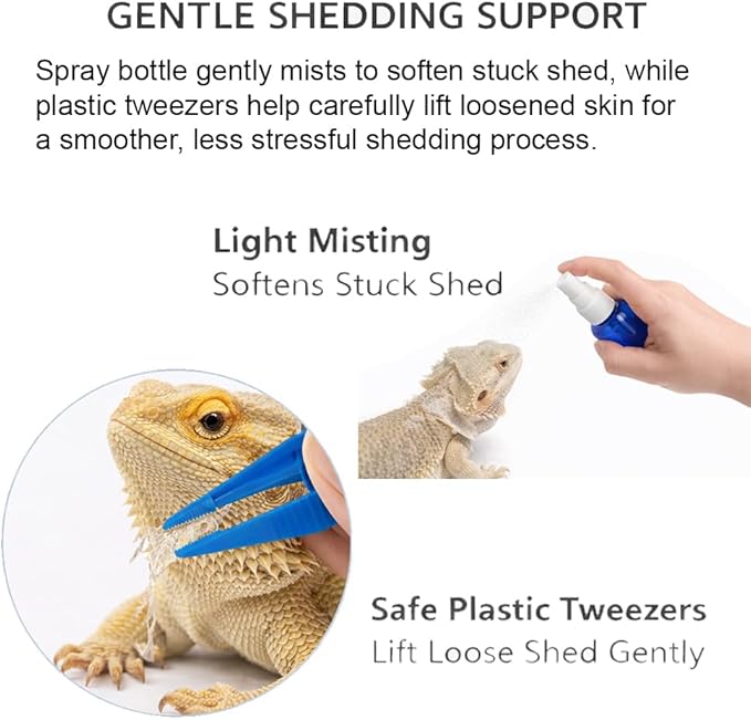 6Pcs Bearded Dragon Pool – Foldable Reptile Bathtub & Towel (Large or Medium Size), Bath Brush, Spray Bottle & Plastic Tweezers for Bearded Dragons, Bearded Dragon Bath Accessories (Medium)
