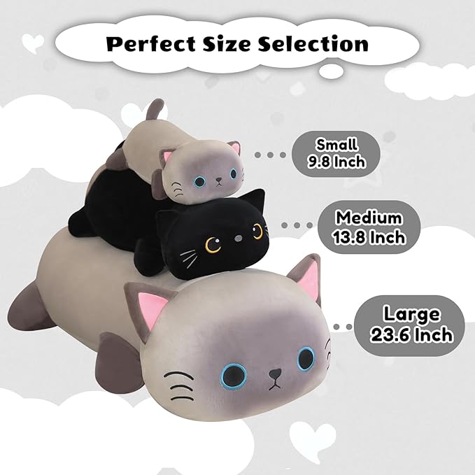 Finebee Weighted Black Cat Stuffed Animals, Cute Weighted Black Cat Plush, Soft Comfort Stuffed Weighted Plushie Pillow Gifts for Kids & Adults (9.8" 0.8Lbs)