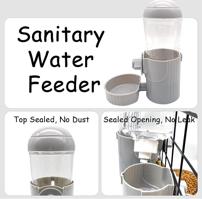Tfwadmx Rabbit Watter Bottle 17oz Dispenser No Drip Small Animal Cage Water Feeder Bowl Hanging Guinea Pig Automatic Water for Bunny Chinchilla Hedgehog Ferret (Grey)