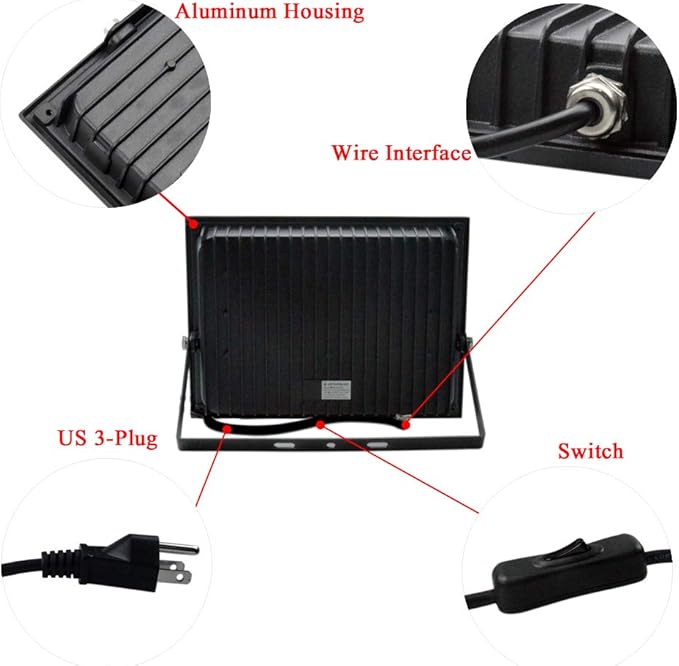 60W LED Black Flood Light with Plug, Black Light for Indoor/Outdoor Parties, Body Paints, Aquariums, Entertainment Venue