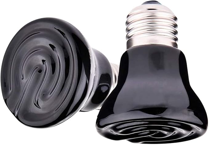 2-Packs 50W Black Ceramic Heat Lamp Mini Reptile Heat Lamp Bulbs E26/E27 Infrared Reptile Heat Emitter Heater Lamp Bulb No Light Lamps for Lizard Brooder Coop Aquarium Habitat Lizard Turtle