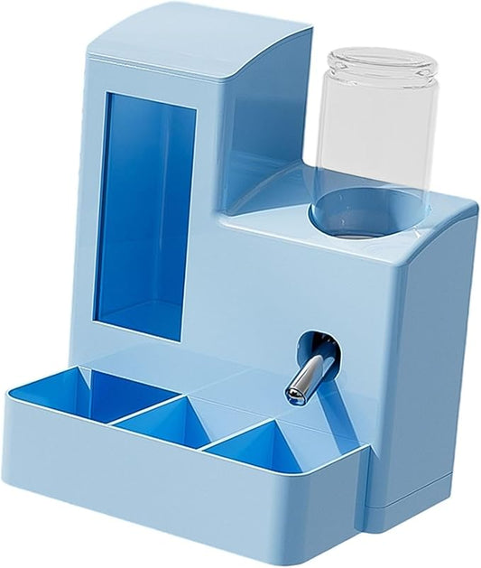 3 in 1 Hamster Automatic Feeder Dispenser Easy to Clean Container Feeding Station for Home Ferrets Bunny Small Animal Patio, Blue 80ml Bottle