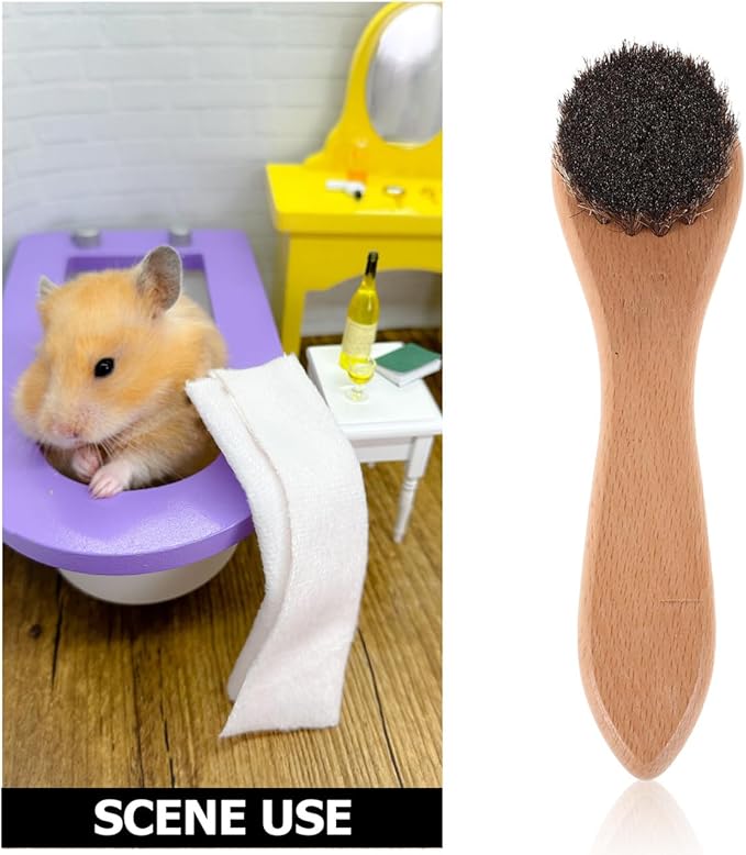 VANZACK 2-Pack Soft Bristle Pet Bath Brushes with Ergonomic Wooden Handles for Hamsters Guinea Pigs Rabbits Small Animal Grooming and Bathing Care