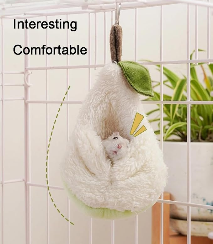 Hamster & Small Animals Shelter Pear Shape Cute Hammock Bed with Hook and Rope,Hanging Arctic Fleece Sleeping Bag Climbing Nest (Pear)