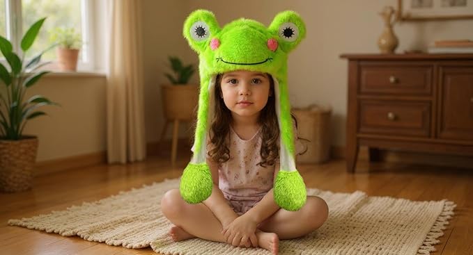 Bubblepompom Animal Hat with Ears Moving Jumping Pop Up Beating Hat Plush Holiday Cosplay Dress Up Funny Gift for Kids