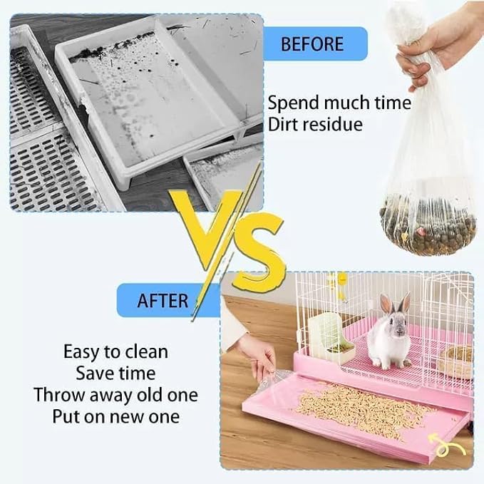 Tfwadmx 100 Pcs Disposable Rabbit Cage Liner, 27"x19" Clear Plastic Bunny Cage Tray Liners,Guinea Pig Toilet Film Liner Bag for Ferret,Hamster,Hedgehog,Birds and Small Animals