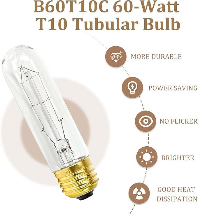 Obida (4 PCS) B60T10C 60-Watt Incandescent T10 Tubular Bulb, 120V, Clear - Perfect for Aquariums and Decorative Lighting