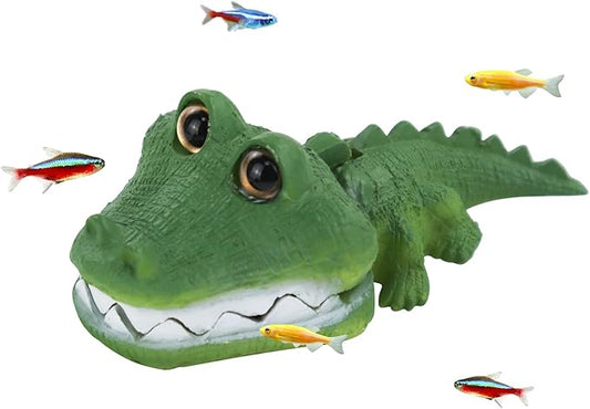 WishLotus Aquarium Decorations, Resin Crocodile Aquarium Landscaping Ornaments Pneumatic Decorations Aquarium Accessories Decoration (Crocodile Green)