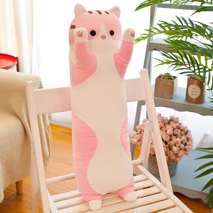 shangman Lovely Plush Cat Doll Cute Cartoon Soft Stuffed Kitten Pillow Long Throw Sleeping Pillow Doll Toy Gift for Kids Girlfriend Multiple Size (Pink,110cm/43.3in)