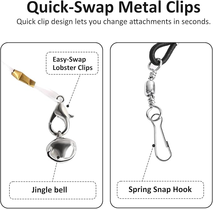 Cat Wand Refill Strings,4 pcs Replacement Strings for Cat Wand Toy (2 Stretchy Nylon + 2 Premium Fishing Lines) Built-in Bells & Lobster Clasps Fits All Toys to Enhance Interactive Playtime