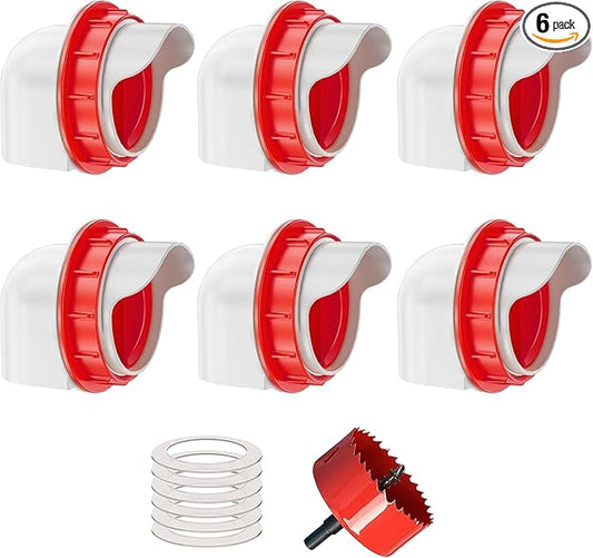 ZenxyHoC Chicken Feeders No Waste, DIY Automatic Poultry Feeder 6 Ports 1 Hole Saw with Covers Gravity Feed Kit for Buckets Barrels Bins Troughs