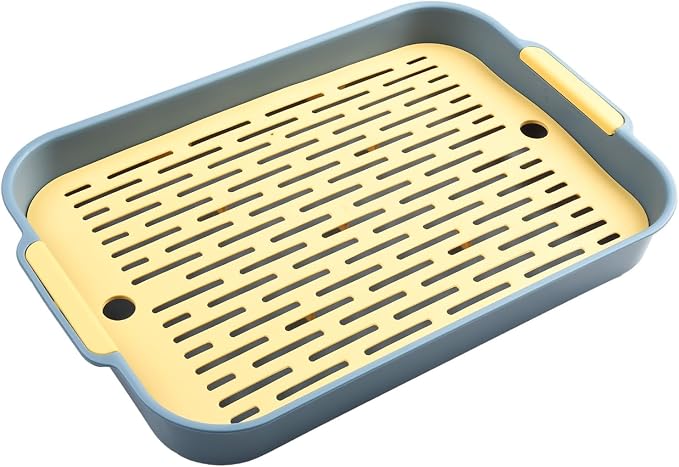 Small Animal Litter Box with Detachable Grid, Large Space Rabbit Toilet Tray for Guinea Pigs Hamster Chinchilla Ferret, Smooth Corner Plastic Potty Training Pan, Easy Clean Blue 36.5x24.5cm(D)