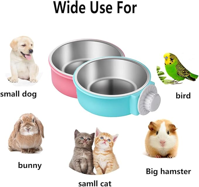 Rabbit Bowls Set, Big Pet Bunny Food Bowls Small Animals Cage Bowl and Stainless Steel Hanging Water Food Feeder Bowls for Big Bunny Food Dish (4 PCS)