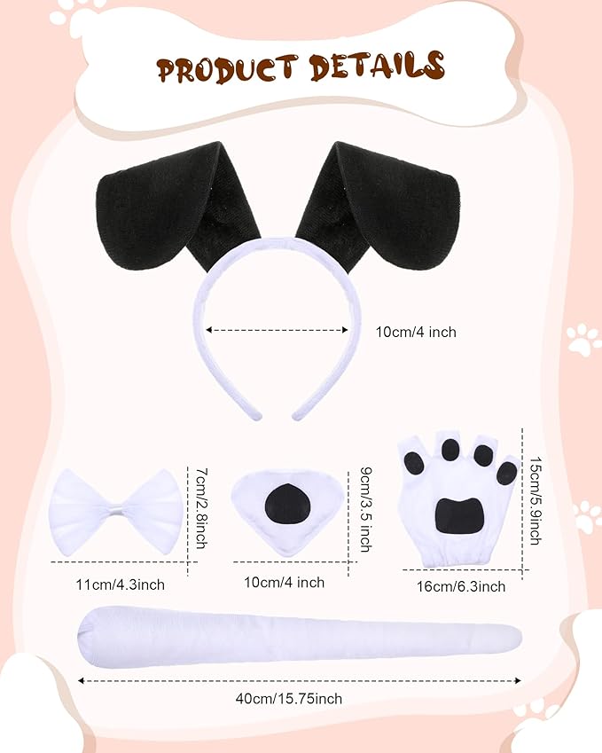 Syhood Puppy Dog Costume Set Ears Headband Bowtie Nose Tail Paw Gloves Accessories for Carnival