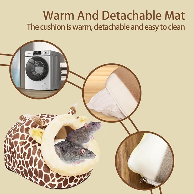 EAEDMY Guinea Pig Rat Bed Hideout for Rat Bearded Dragon Hedgehog Ferret to Sleep and Hide, Guinea Pig Cage Accessories Habitat Décor (Large, 2.Giraffes)