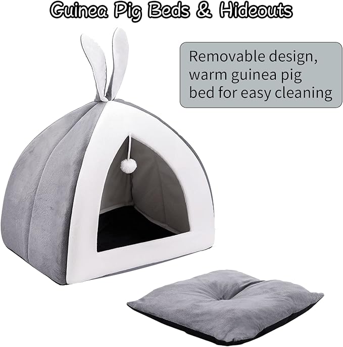 Fhiny Rabbit Bed Cave Cozy Guinea Pig Hideout Cute Bunny Bed Large House Winter Nest Dwarf Rabbit Cage Accessories for Chinchilla Ferret Hedgehog or Other Small Animals