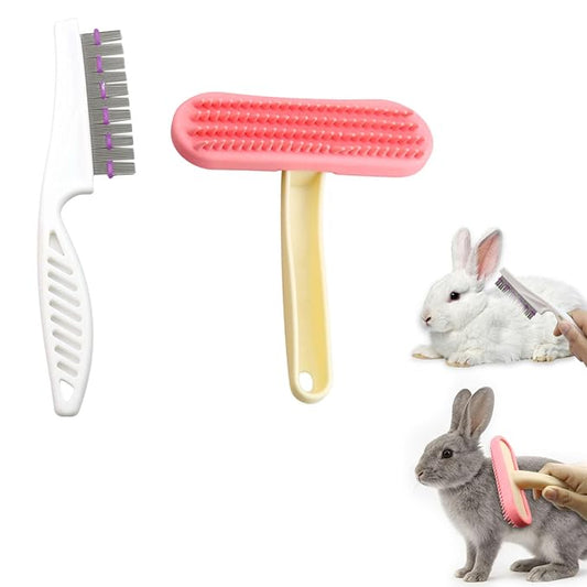 Bunny Brush Grooming Kit – Rabbit Deshedding Comb & Silicone Massage Brush for Shedding, Detangling & Fur Removal – Essential Small Animal Grooming Tools for Rabbits, Cats, Guinea Pigs, Chinchillas