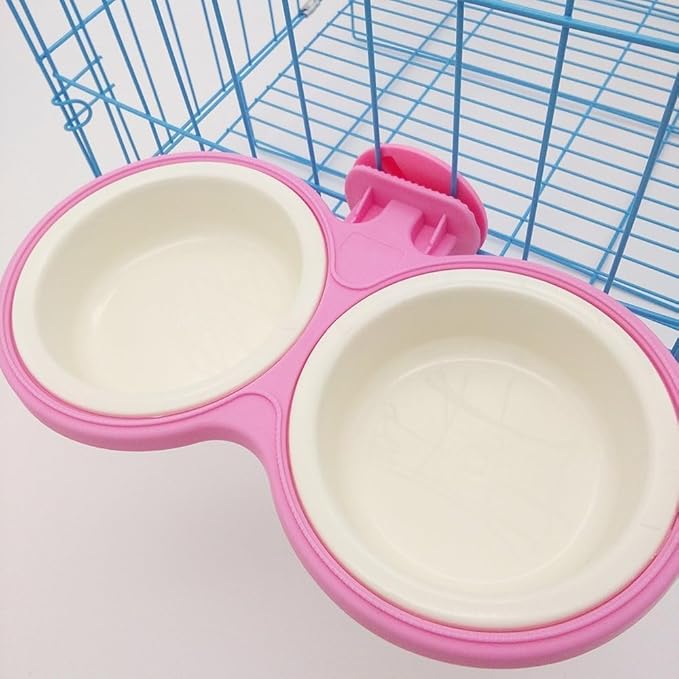 Pet Durable Bowl Cage Bowl, Pet Food Water Removable Bowls with Bolt Holder Hanging Cage Coop Cup Non-Skid Feeder Set Double Diners Portable for Feeding Dogs Cats Birds (Pink)