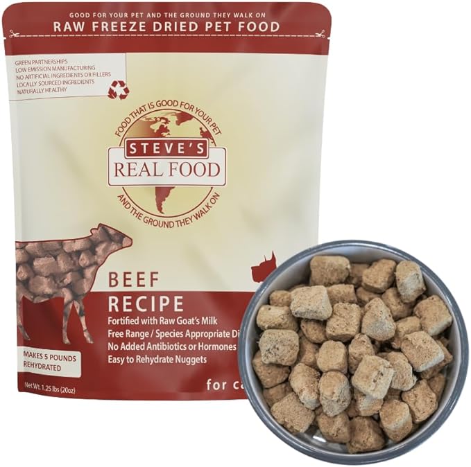 Steve's Real Food Freeze-Dried Raw Nuggets - Beef Recipe - Raw Pet Food for Dogs - 20 oz