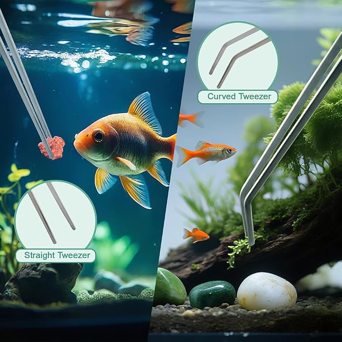 Syn-zer Reptile Feeding Tongs, 10.6" Straight & Curved | 2 Pcs Stainless Steel, Rustproof, Aquarium, Terrarium, Reptile, Bearded Dragon, Snake, Lizard, Crafts, Planting