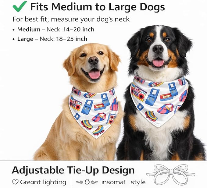 Luxury Satin Dog Bandana Slip-On Collar Style, Premium Pet Scarf for Medium, Large & XL Dogs Special Occasion Accessory for Dogs (Collar Not Included) (Medium - Extra Large, Quirky Luxe Satin)