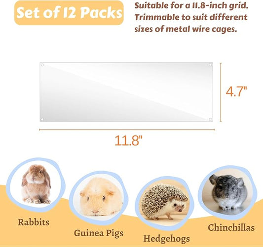 12 Pcs Cage Guard 11.8"x4.7" with Zip Ties Scatter Guard Clear Cage Liner Flexible Side Lining for Rabbit Guinea Pig C&C Metal Wire Playpen
