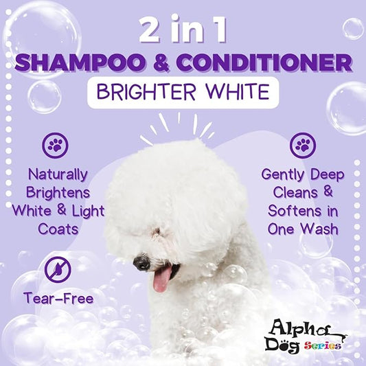 Alpha Dog Series Bright White Grooming Natural Dog Shampoo and Conditioner with Aloe Vera, pH balanced Shampoo for Dogs, Tear-Free, Moisturizing Dog Shampoo for Sensitive Skin - 26.4 Oz