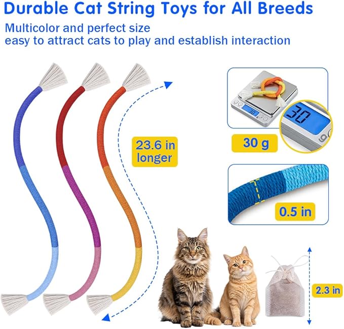 Retro Shaw Cat Toys Chew Ropes with Refillable Natural Catnip for Indoor Cats Safe Teeth Cleaning Interactive Kitten Nip Kitty Kicker Toy for All Breeds 23.6 Inches