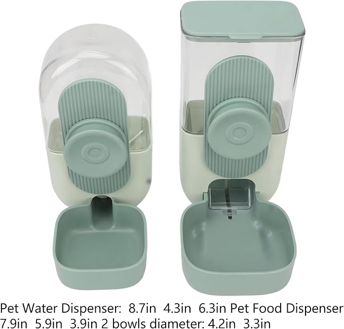 Cage Hanging Automatic Food Water Dispenser, Water Food Bowl for Cage Pet, Dog Cat Feeder and Water Dispenser, Feeding Station for Cats Dogs Ferrets Rabbit Bunny (Mint Green)