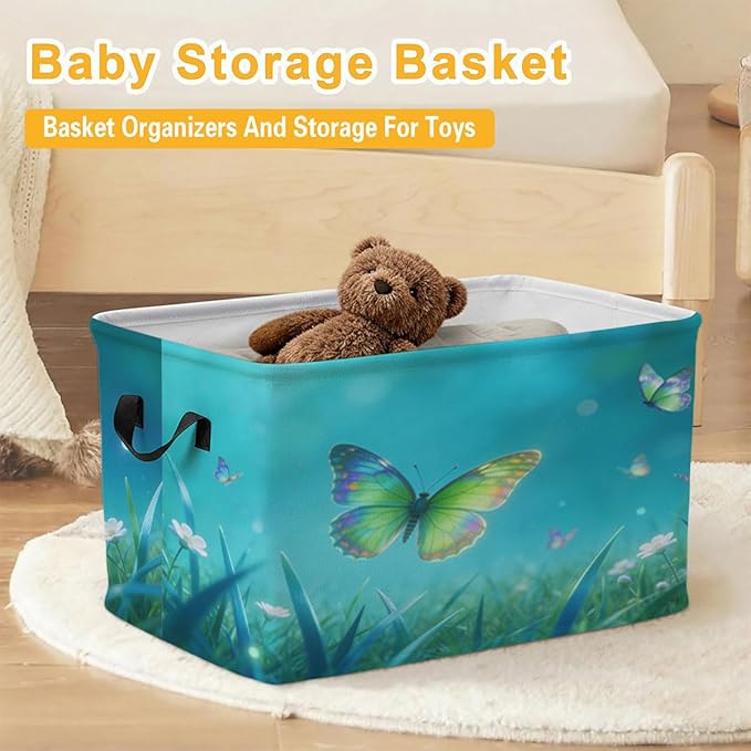 56L Butterflies Laundry Basket Clothes Hamper with Handles,Foldable Blanket Storage Large Laundry Hamper with Waterproof PE,Toy Storage Bin Organizer,Cube Clothes Organizer,Home Decor