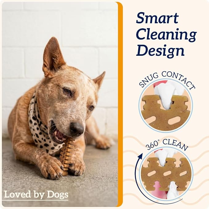 Groovies Flexible Dog Dental Chews with Patented DentalFit Technology to Help Support Tartar Control & Fresh Breath, Large Dog Chews for 25-50 lb Dogs, USA Manufactured Oral Care, 6 Chews