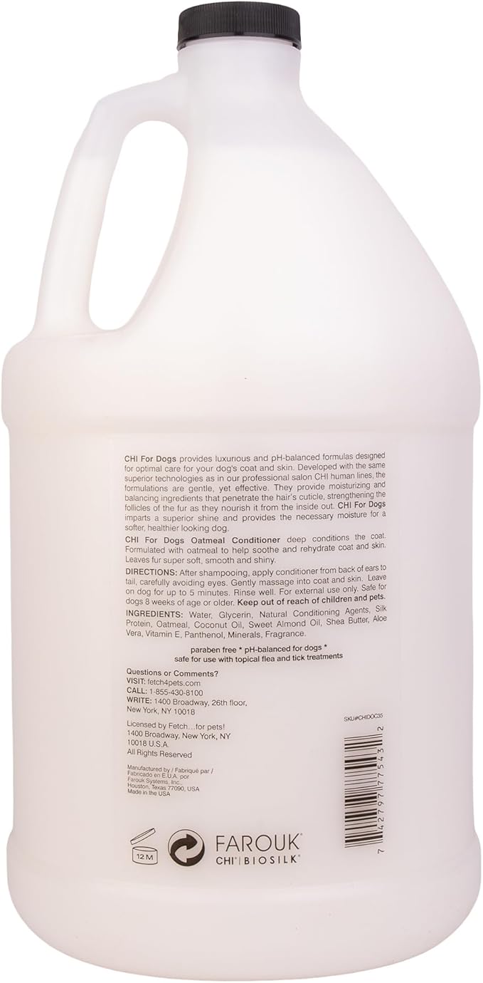 CHI for Dogs Oatmeal Conditioner, Moisturizing Professional Dog Grooming Formula for Sensitive Skin and Dry Coats, for All Breeds, Ionic Technology, Gallon Size, 128 Fl Oz