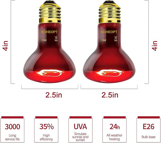 75W Reptile Heat Lamp Bulb, Infrared Heat Emitter Red Heat Lamp for Reptile Amphibian, Infrared Basking Spot Light Bulb,Red Heat Lamp for Chickens、Lizards、Snakes、Turtles 2-Pack