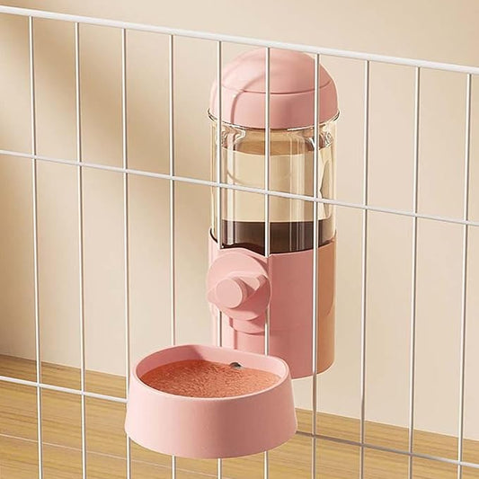 Pet Dog Cat Hanging Automatic Feeders Drinking Bowls, Auto Gravity Rabbits Feeder Water Set, Cage Pet Feeding Bowls Dispenser for Cats Dogs Puppy, Rabbit Hamsters Chinchilla Hedgehog (Pink-Water)
