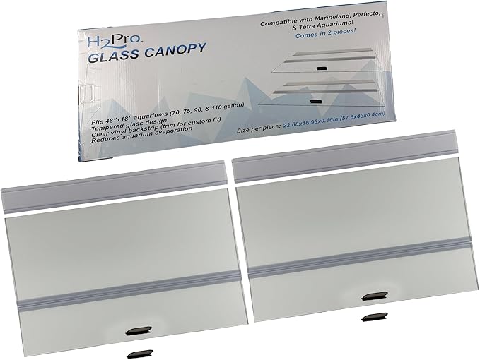 H2Pro Glass Canopy Aquarium Lid for Fresh & Saltwater Fish Tanks (M48GT for Marineland 75/90 / 110 Gallon Aquariums)