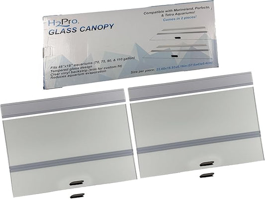 H2Pro Glass Canopy Aquarium Lid for Fresh & Saltwater Fish Tanks (M48GT for Marineland 75/90 / 110 Gallon Aquariums)