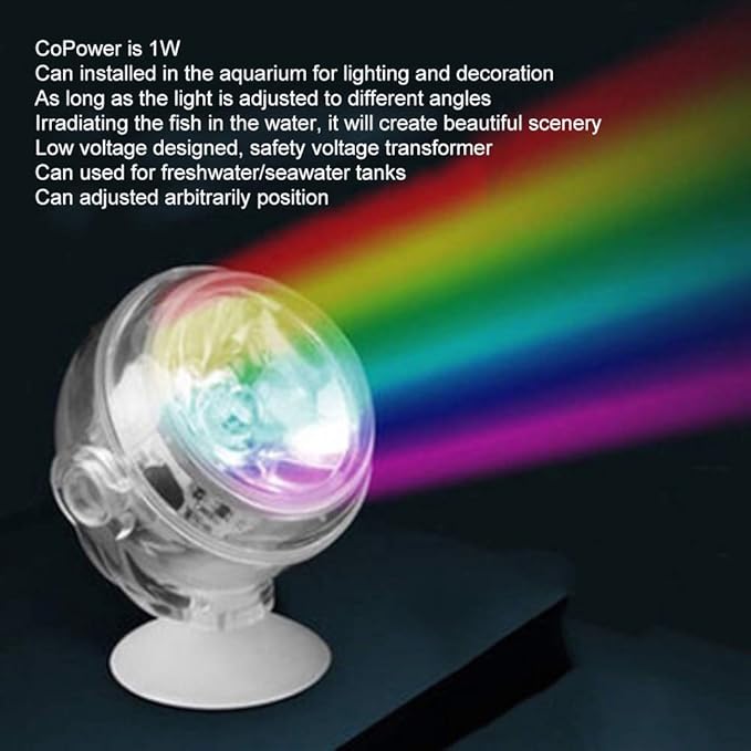 GLOGLOW Aquarium LED Light, Submersible Color Changing Fish Tank Light USB Night Spot Lamp for Freshwater Saltwater Tanks Reef Fish Decoration(Colorful)