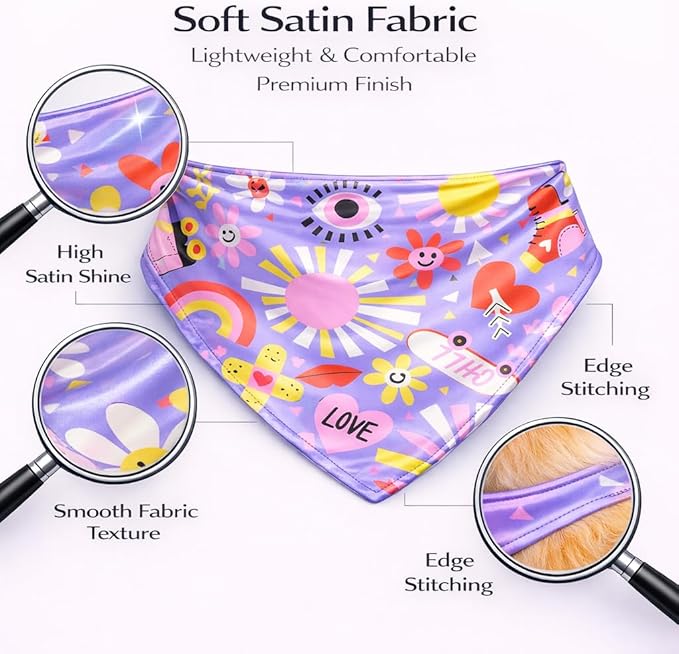 Luxury Satin Dog Bandana – Slip-On Collar Style, Premium Pet Scarf for Medium, Large & XL Dogs – Special Occasion Accessory (Collar Not Included) (Medium - Extra Large, Love n Chill)