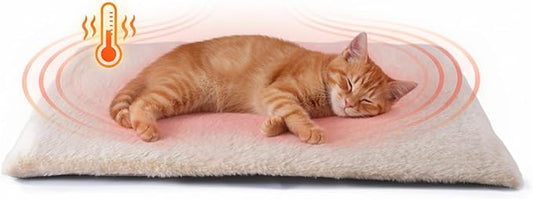 FunFurry Self Warming Cat Bed, Heating Cat Pad, Extra Soft Flannel Surface, Removable ＆ Washable, Thick Thermal Mat with Non-Slip Bottom (Ivory, 29" X 19")